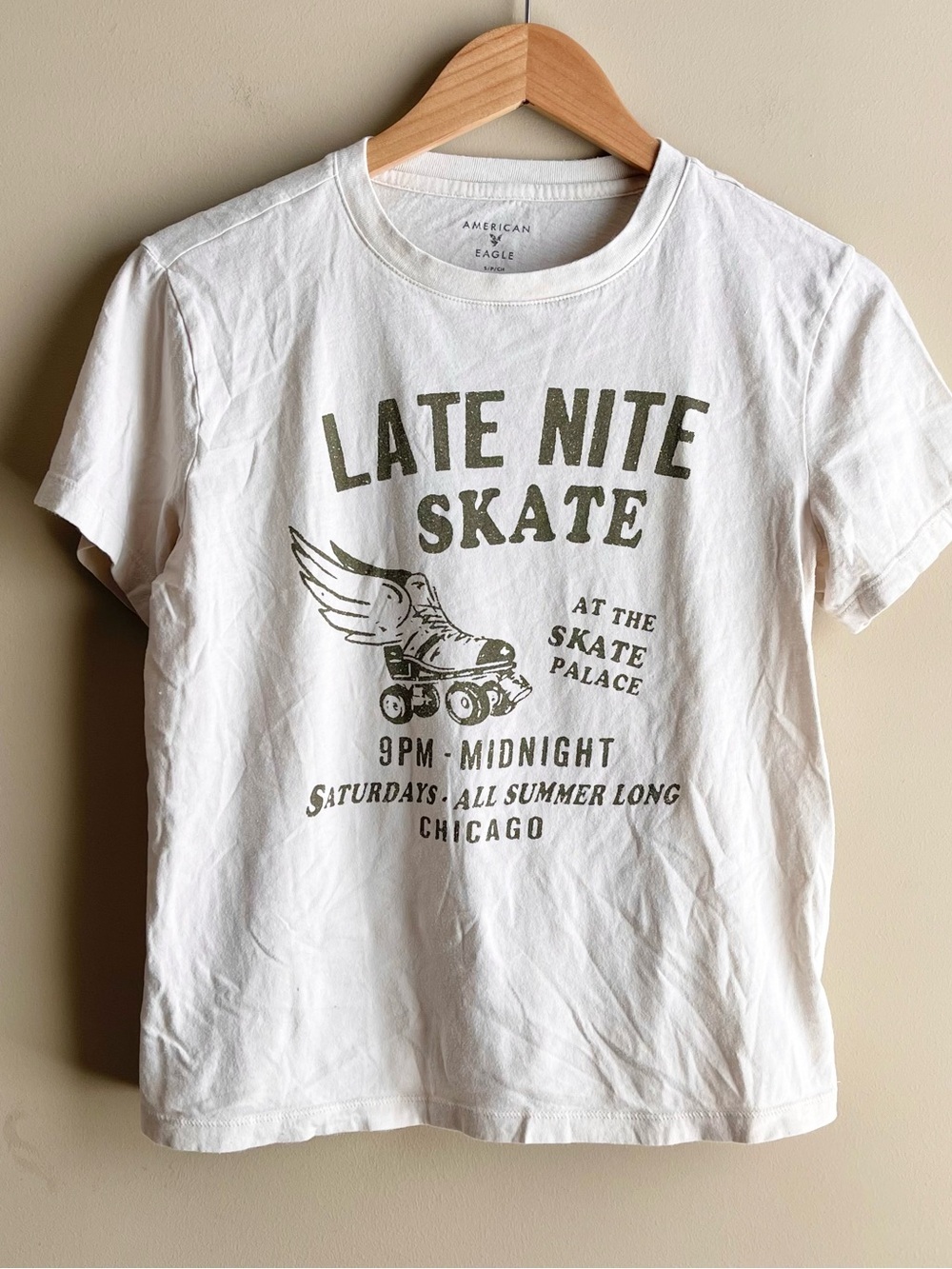 American Eagle Outfitters White Tee with Brown Gray Graphic Print